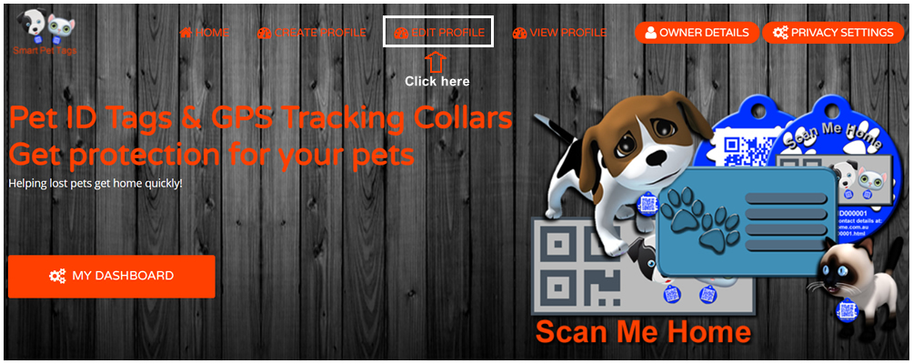Scan Me Home Customer Account Help My Dashboard Edit Pet Profile Link Image 1
