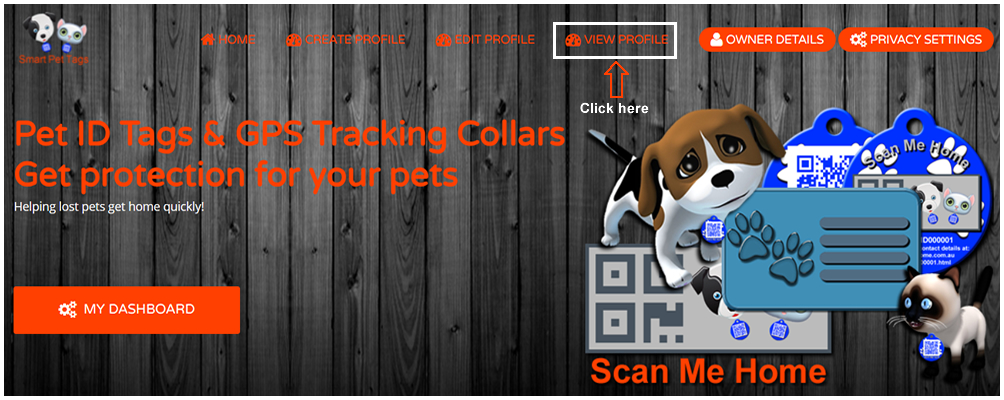 Scan Me Home Customer Account Help My Dashboard View Pet Profile Link Image 1