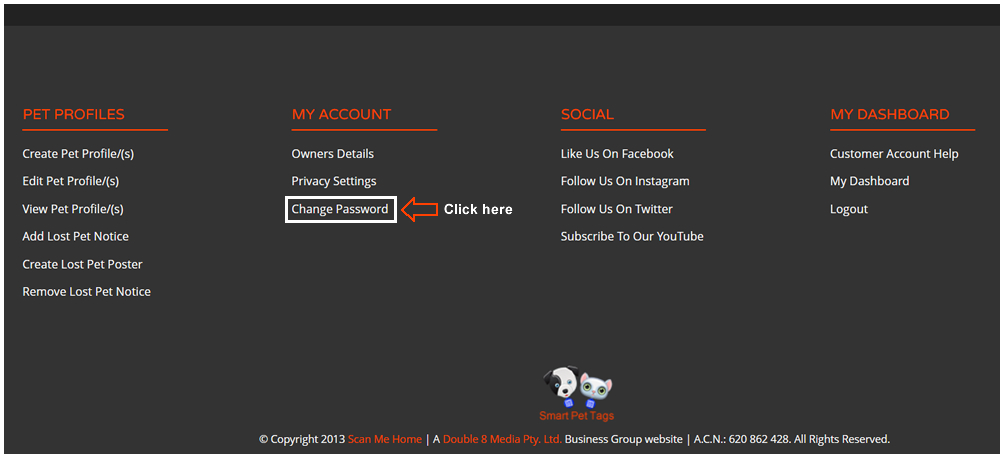 Scan Me Home Customer Account Help My Dashboard Change Password Link Image 1