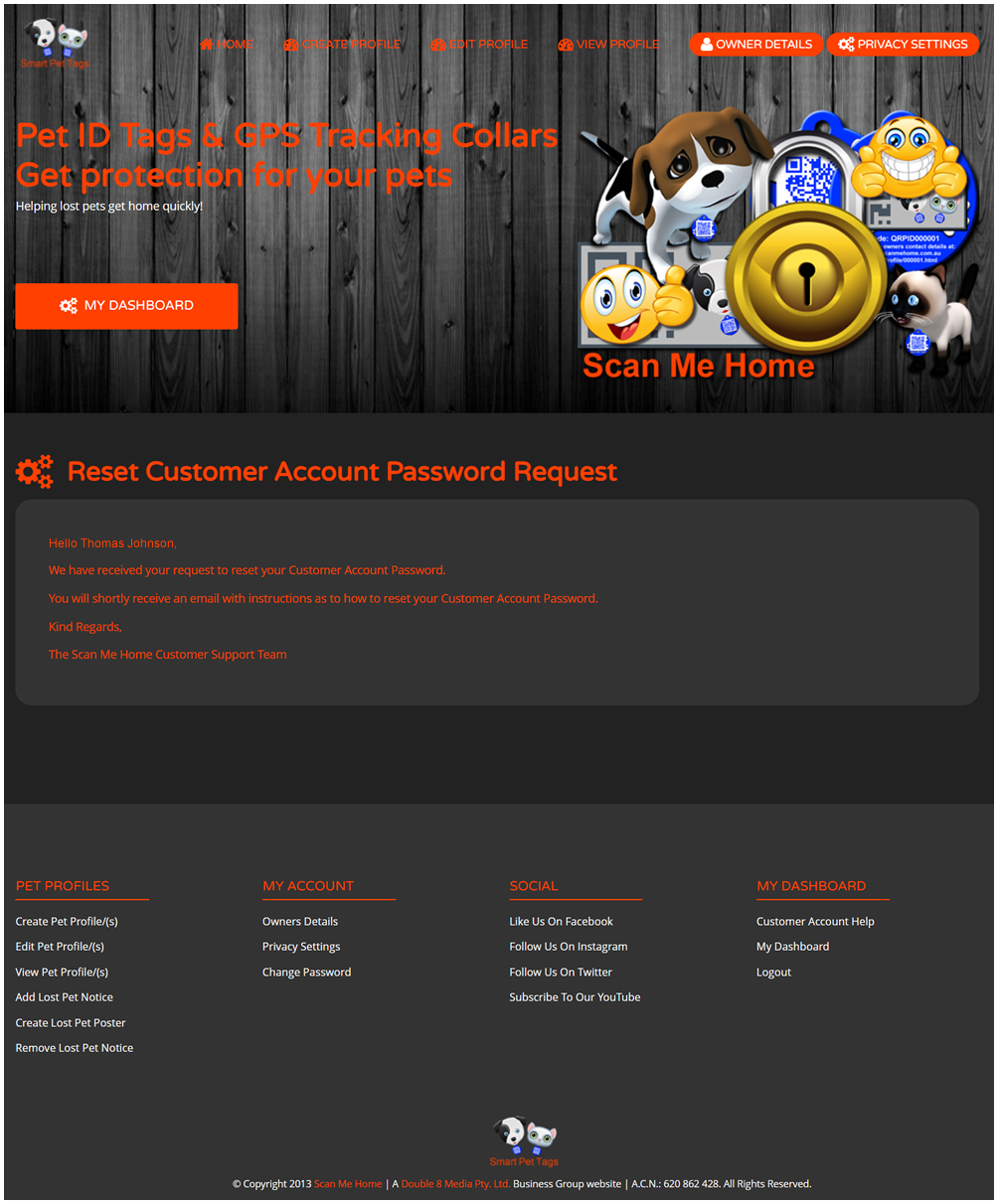 Scan Me Home Customer Account Help My Dashboard Change Password Image 3