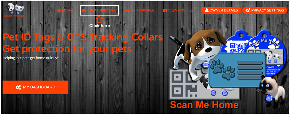 Scan Me Home Customer Account Help My Dashboard Create Pet Profile Link Image 1